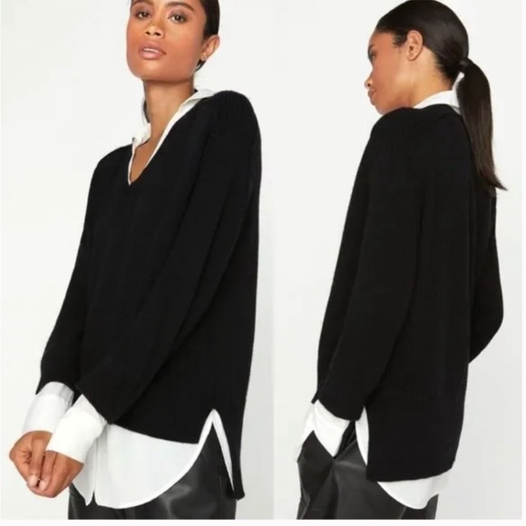 Brochu Walker Sweaters - Brochu Walker Sweater Looker Layered V Neck Black Cashmere Wool